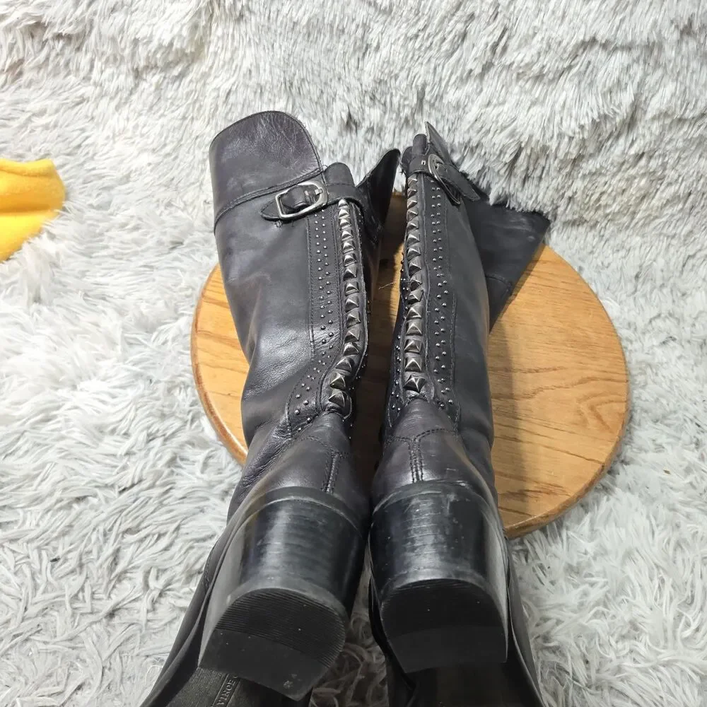 Vince Camuto Bestant Over The Knee Studded Black Leather Boot Women Size 6.5